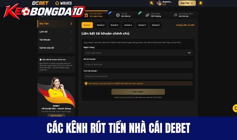 Các kênh rút tiền nhà cái Debet