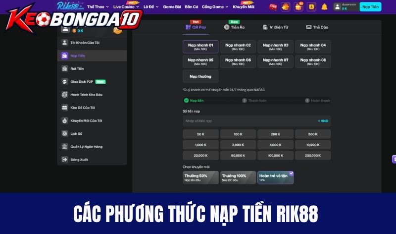 Các phương thức nạp tiền tại RIK88 phổ biến